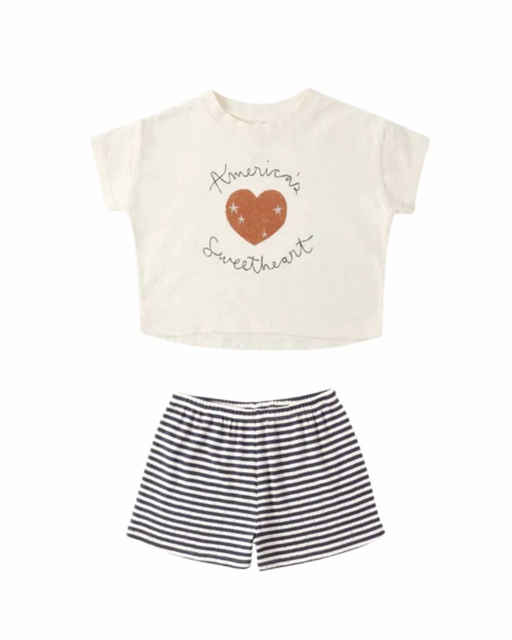 NEW RYLEE + CRU girls boxy tee/ pointelle short in american sweetheart/navy stri